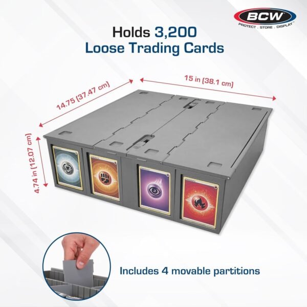 1740585891 BCW Collectible Card Bin 4 Pack Gray Holds 3200 Cards Each Includes 4 Dividers Per Bin Storage for Pokemon MTG Sports Cards.jpg
