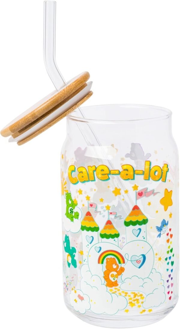 1742419451 Silver Buffalo Care Bears Welcome to Care A Lot Magical Land Glass Jar Tumbler with Bamboo Lid and Glass Straw 16 Ounces.jpg