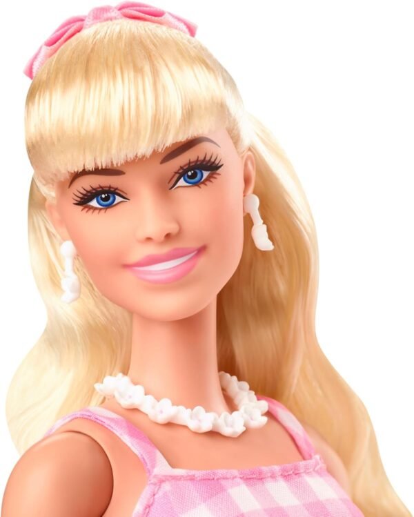 1742624651 Barbie The Movie Doll Margot Robbie as Collectible Doll Wearing Pink White Gingham Dress with Daisy Chain Necklace.jpg