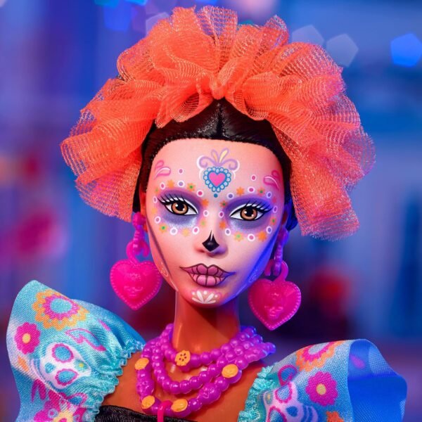 1742797451 Barbie Signature Doll 2024 Dia De Muertos Collectible in Black Dress with Blue Ruffle Top Embroidered Print and Colorful Accessories.jpg