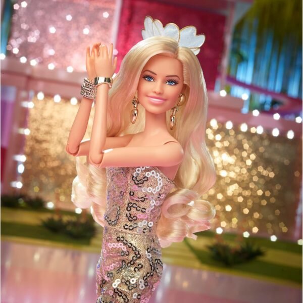 1743132254 Barbie Margot Robbie as in Gold Disco Jumpsuit The Movie Collectible Doll HPJ99.jpg