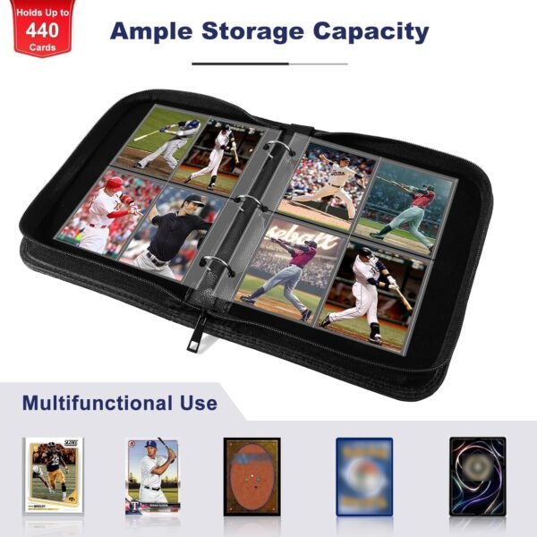 1743398653 Mlikero 4 Pocket Trading Card Binder with Card Display Design 440 Double Sided Pockets Premium Sports Card Binder Compatible with MTG TCG Baseball Cards Black.jpg