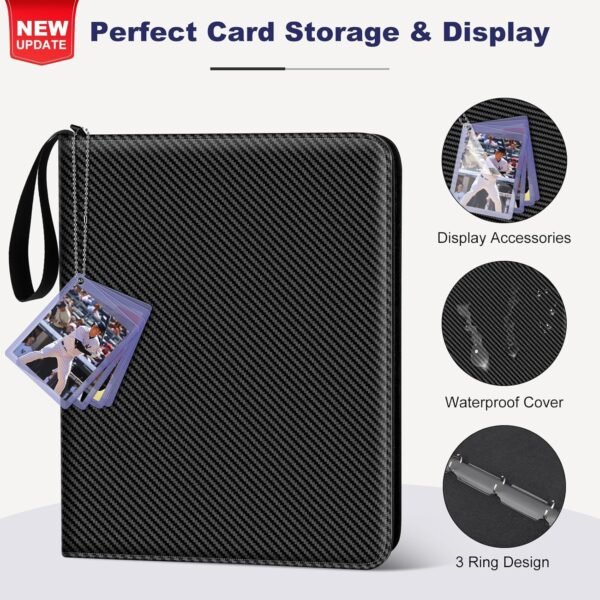 Mlikero 4 Pocket Trading Card Binder with Card Display Design 440 Double Sided Pockets Premium Sports Card Binder Compatible with MTG TCG Baseball Cards Black.jpg