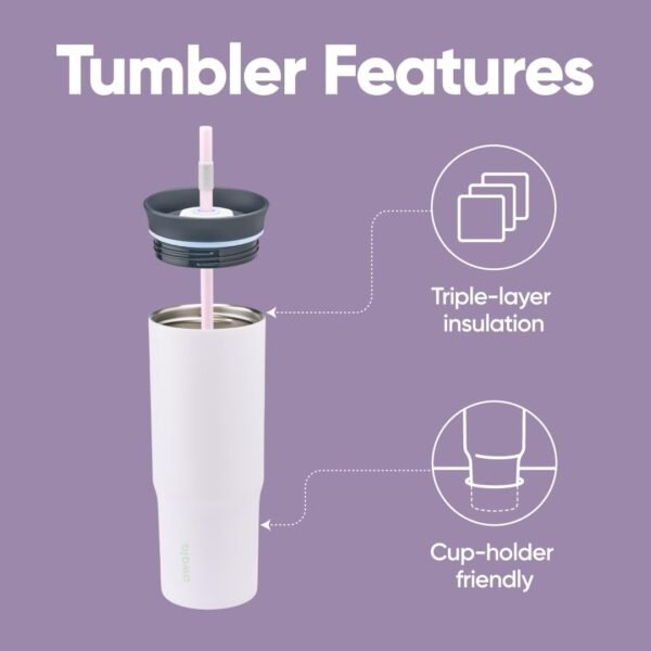 Owala Stainless Steel Triple Layer Insulated Travel Tumbler with Spill Resistant Lid and Straw BPA Free 24 oz GreyPurple Bunny Hop.jpg