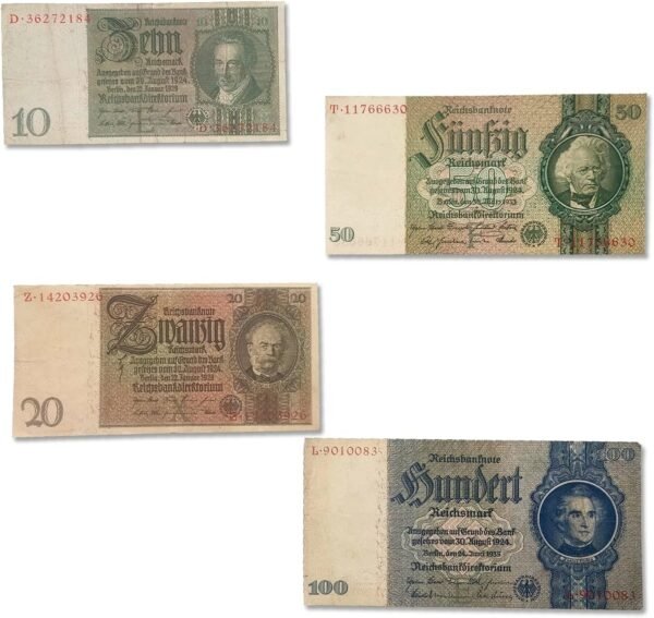 1743942251 IMPACTO COLECCIONABLES Four 4 WWII German Reichsmark Notes Dated 1929 1929 1933 and 1935. Certificate of Authenticity Included.jpg
