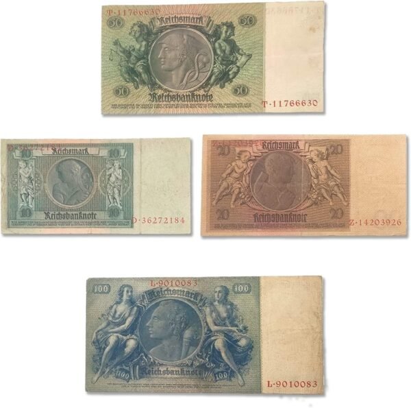 1743942252 IMPACTO COLECCIONABLES Four 4 WWII German Reichsmark Notes Dated 1929 1929 1933 and 1935. Certificate of Authenticity Included.jpg