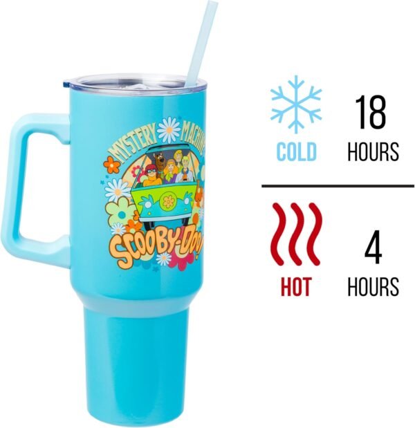 1744043050 Silver Buffalo Scooby Doo Mystery Machine Featuring Shaggy Velma Fred and Daphne Stainless Steel Tumbler with Handle and Straw Fits in Standard Cup Holder 40 Ounces.jpg
