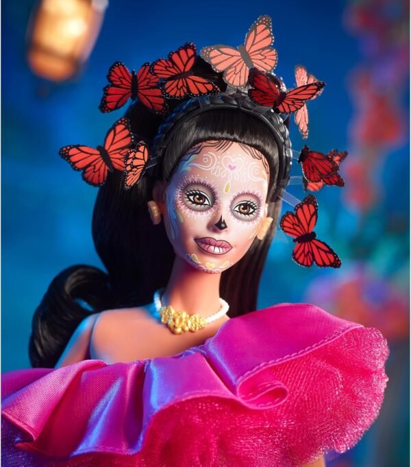 1744464252 Barbie Signature Fashion Doll 2023 Dia de Muertos Collectible Wearing Ruffled Pink Gown Holding Tiny Ofrenda Includes Doll Stand.jpg