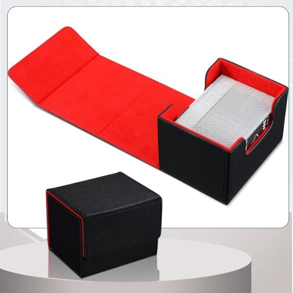 1745943855 Weewooday 2 Boxes Leather Deck Card Boxes Large Size Fit 100 Plus Sleeved Cards Deck Game for Collectible Playing Compatible with Mtg TcgHorizontalBlack Red Red.jpg