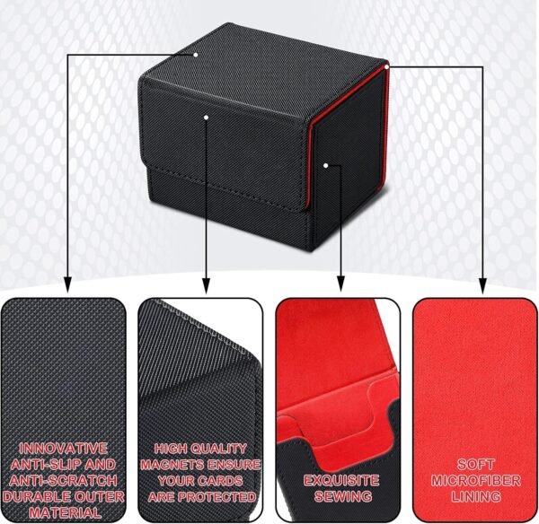 1745943856 Weewooday 2 Boxes Leather Deck Card Boxes Large Size Fit 100 Plus Sleeved Cards Deck Game for Collectible Playing Compatible with Mtg TcgHorizontalBlack Red Red.jpg