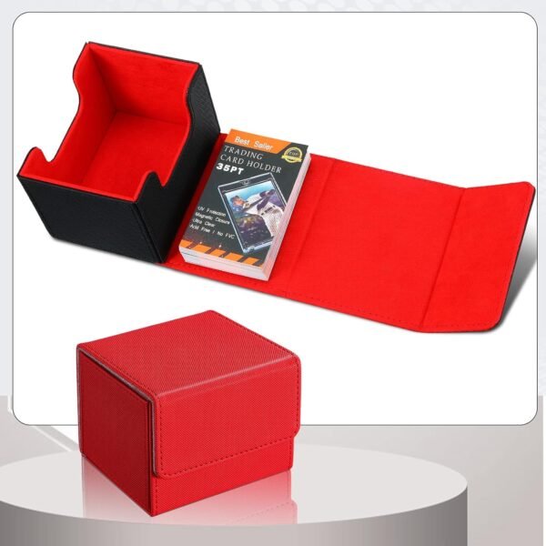 1745943857 Weewooday 2 Boxes Leather Deck Card Boxes Large Size Fit 100 Plus Sleeved Cards Deck Game for Collectible Playing Compatible with Mtg TcgHorizontalBlack Red Red.jpg