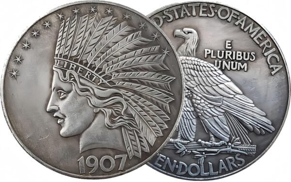 Antique Liberty Indian Head 10 Dollar Coin Uncirculated Morgan Silver Dollar Historical Shangui Ritual Coin Rare Old Coins for Collectors American Coin Collection 1907 2PCS.jpg