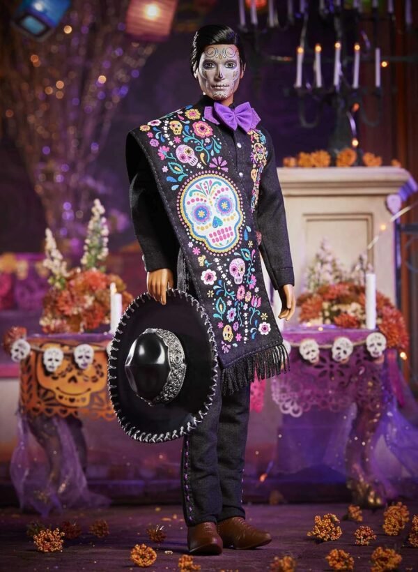 Barbie 2021 Dia De Muertos Ken Doll 12 in Wearing Embroidered Shirt Serape Sombrero with Calavera Face Paint Gift for Collectors.jpg
