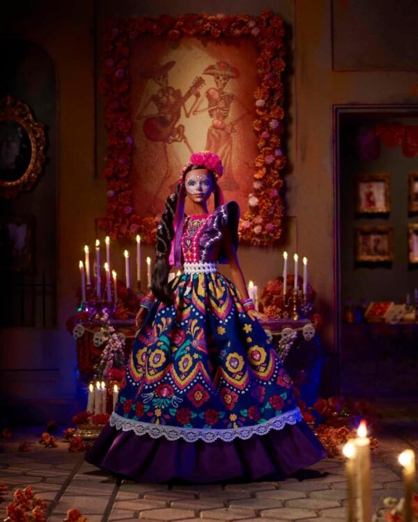 Barbie Signature Doll 2022 Dia De Muertos Collectible Traditional Ruffled Dress with Flower Crown Calavera Face Paint.jpg