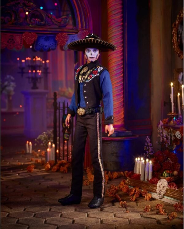 Barbie Signature Fashion Doll 2022 Dia De Muertos Ken Collectible Wearing Shirt Vest Sombrero with Calavera Face Paint.jpg