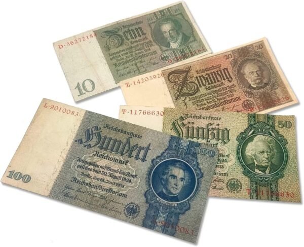 IMPACTO COLECCIONABLES Four 4 WWII German Reichsmark Notes Dated 1929.jpg
