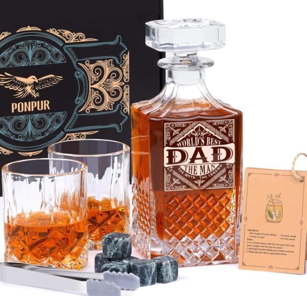 PONPUR Gifts for Men Dad Whiskey Decanter Set with 2.jpg