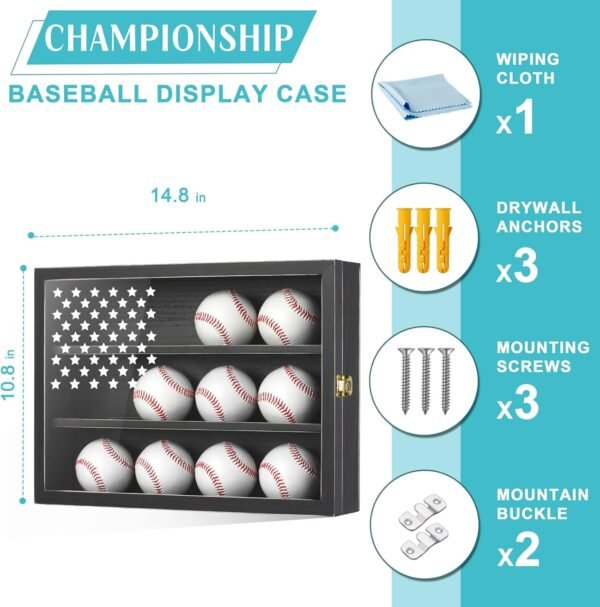 Retro Baseball Display Case Holds 12 Balls 11x16 Baseball Storage Box with HD Acrylic Glass Wall Mount Baseball Ball Holder Stand with Flag for Collectors and Autographed Balls.jpg