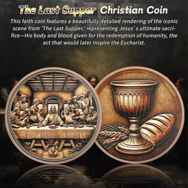 The Last Supper Christian Challenge Coin Jesus Eucharist Religious Copper Token Art God Pocket Bible Verses Coins for Study Good Luck Commemorative Gifts for Men Women Kids.jpg