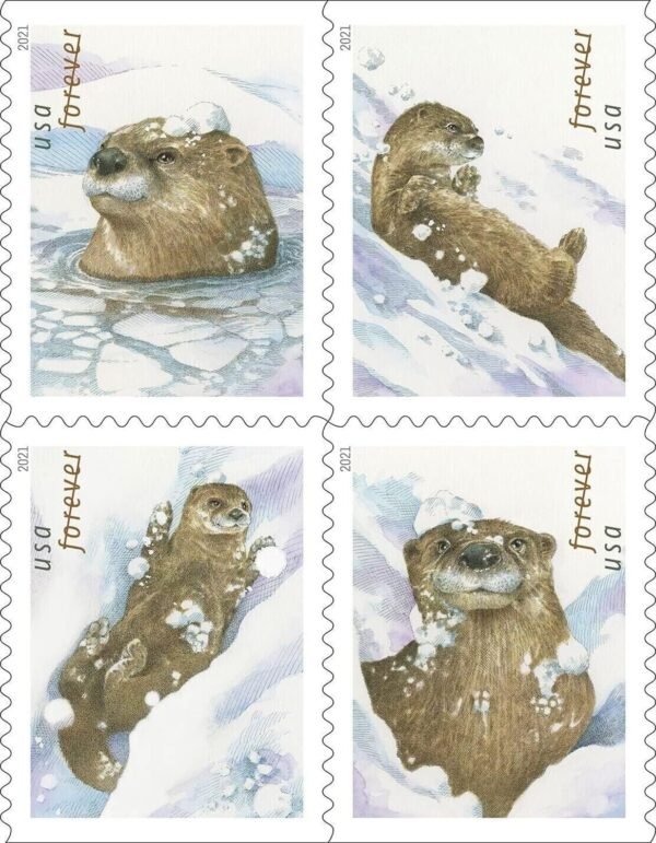United States Postal Service Otters in Snow Postage Stamps 1.jpg