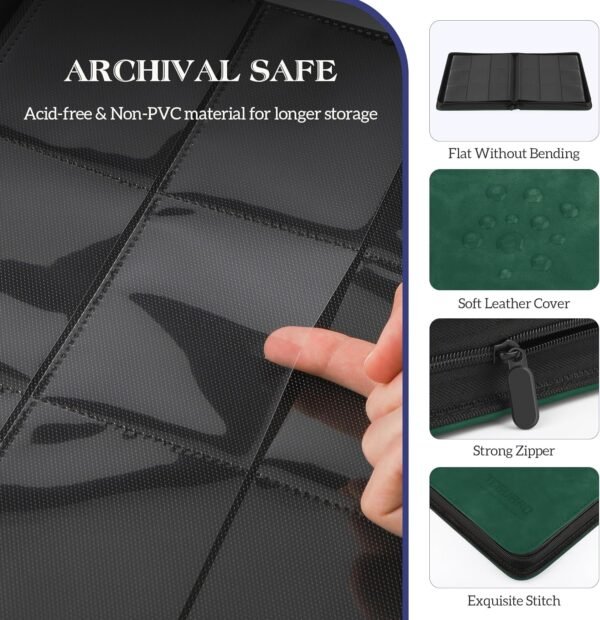 1746343452 Trading Card Binder 9 Side Loading Pocket Album Up to 540 Cards Zipper for Cards Collection Game Dark Green.jpg