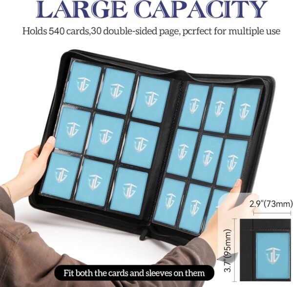 1746343454 Trading Card Binder 9 Side Loading Pocket Album Up to 540 Cards Zipper for Cards Collection Game Dark Green.jpg