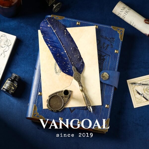 1747052666 VANGOAL Vintage Carving Feather Pen Set Glittering Quill Set Antique Calligraphy Writing Dip with Ink 2 Replacement Nibs Stand Base Luxury Signature Blue.jpg