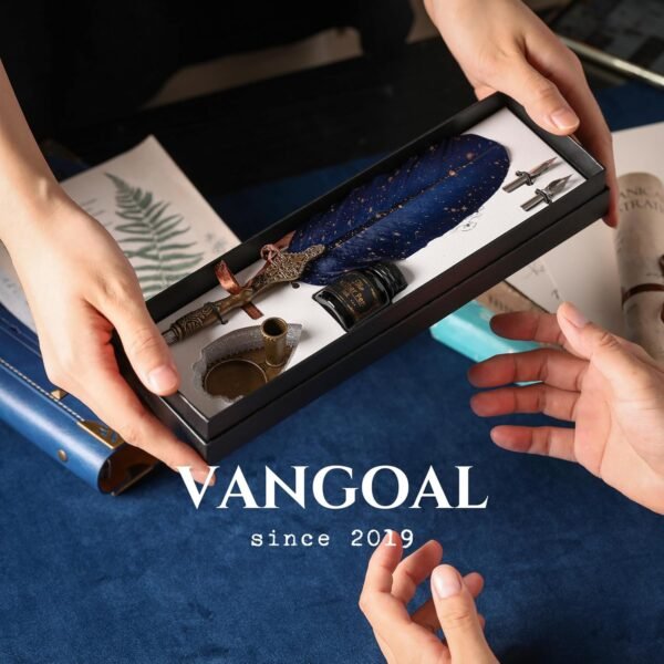 1747052667 VANGOAL Vintage Carving Feather Pen Set Glittering Quill Set Antique Calligraphy Writing Dip with Ink 2 Replacement Nibs Stand Base Luxury Signature Blue.jpg