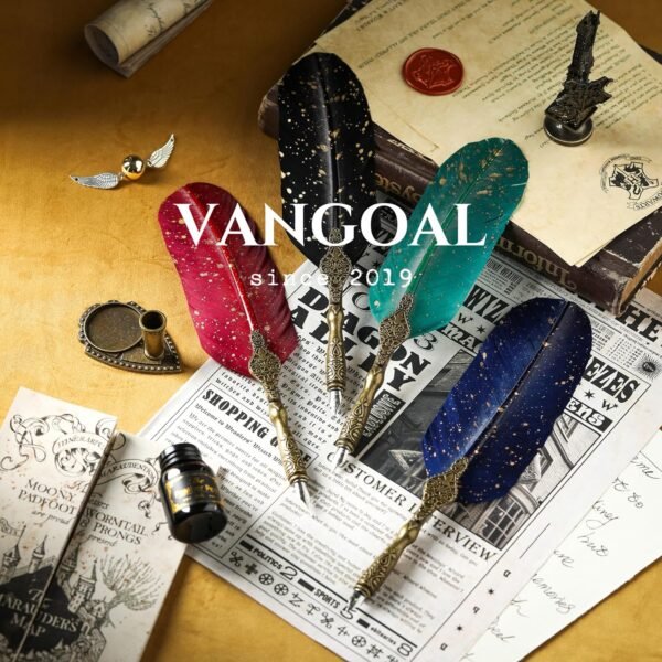 1747052668 VANGOAL Vintage Carving Feather Pen Set Glittering Quill Set Antique Calligraphy Writing Dip with Ink 2 Replacement Nibs Stand Base Luxury Signature Blue.jpg