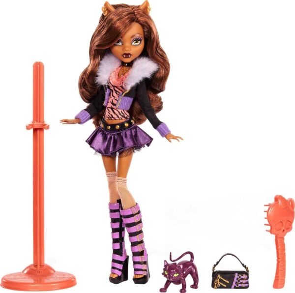 1747351464 Monster High Clawdeen Wolf Reproduction Doll Wearing Original Fashion Shoes with Pet Display Stand Accessories 10 5 inch Collectible Toy.jpg