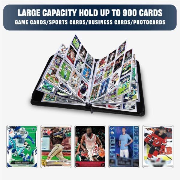 1747830252 Sports Card Binder 9 Pocket Trading Card Album Fits 900 Cards With 50 Removable Sleeves Zipper Collectible Holder Organizer for Baseball Football Cards.jpg