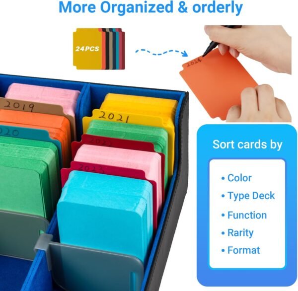 1748568254 Collectible Trading Card Case 4 Rows with 24 Card Dividers 4 Card Supporters PU Leather Case for MTG Game Sport Cards Black Blue.jpg