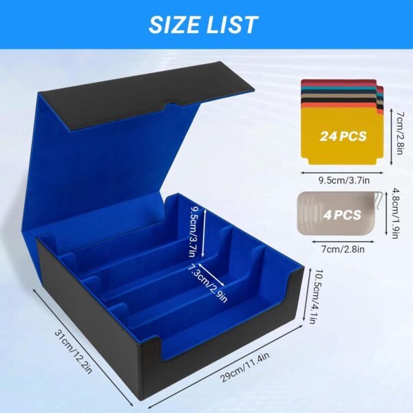 1748568256 Collectible Trading Card Case 4 Rows with 24 Card Dividers 4 Card Supporters PU Leather Case for MTG Game Sport Cards Black Blue.jpg
