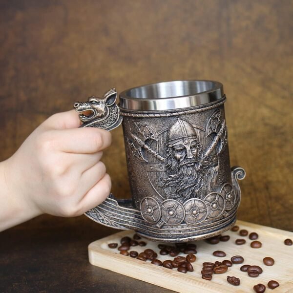 1748726657 Noric Viking Ship Draon Drakkar Beer Mug Stainless Steel Liner Bronze Color Viking Warrior Coffee Cup Stein for Collectible Gift 17oz.jpg