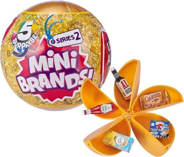 5 Surprise Mini Brands Series 2 by ZURU 2 Count Pack of 1 Amazon Exclusive Mystery Real Miniature Brands Collectible Toy Capsule Gold PVC Tube Packaging.jpg