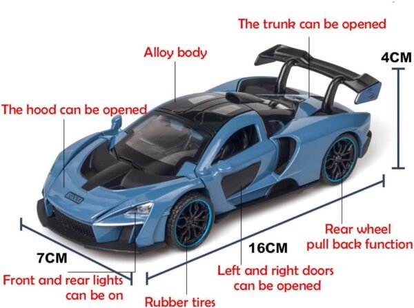 Alloy Collectible Blue McLaren Senna Toy Vehicle Pull Back DieCast Car Model with Lights and Sound.jpg