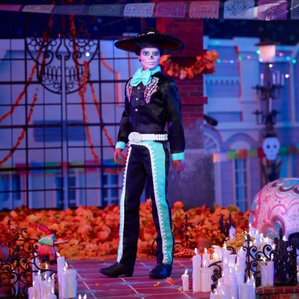 Barbie Signature Doll 2024 Dia De Muertos Ken Collectible in Black Suit with Sky Blue Accents Hat and Belt Accessories.jpg