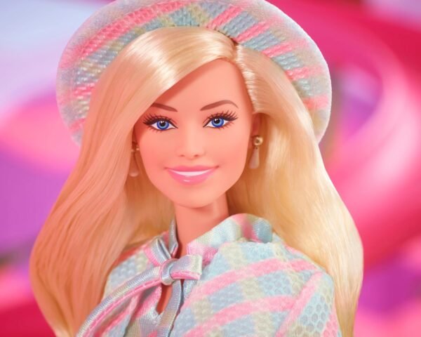 Barbie The Movie Doll Margot Robbie as Collectible Doll Wearing Blue Plaid Matching Set with Matching Hat Jacket.jpg