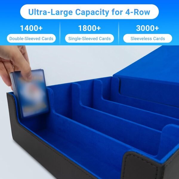Collectible Trading Card Case 4 Rows with 24 Card Dividers 4 Card Supporters PU Leather Case for MTG Game Sport Cards Black Blue.jpg