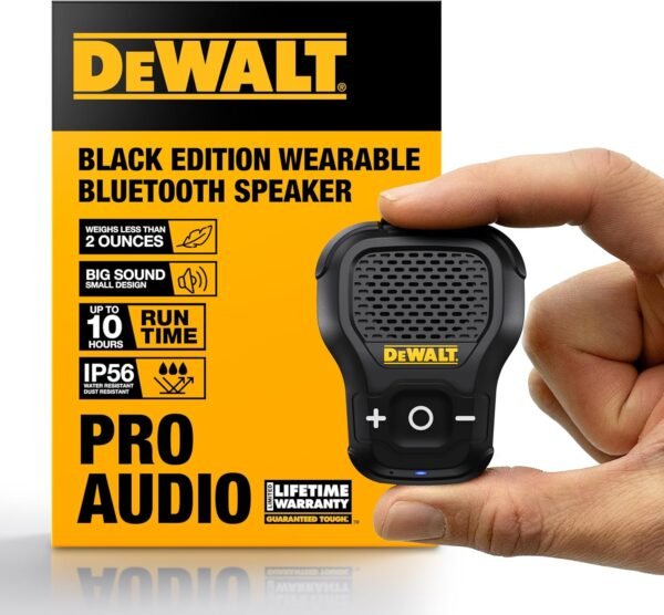 DEWALT Wearable Bluetooth Speaker Onyx Edition Black Clip On Wireless.jpg
