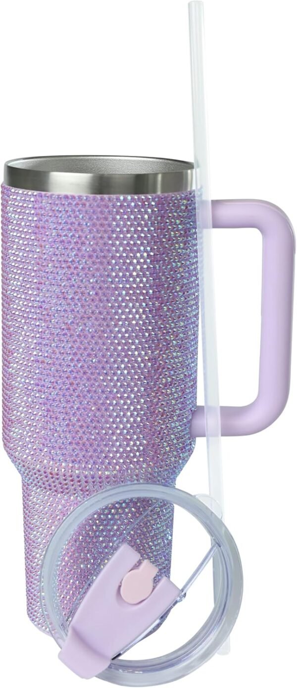 Grenada 40oz Rhinestone Encrusted Insulated Tumbler Premium Bling Stainless Steel Water Bottle with Handle Double Wall Vacuum Technology Includes Leakproof Lid and Straw.jpg