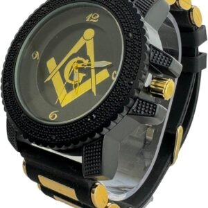 Masonic Quartz Watch Black and Gold Elegance with Collectible.jpg