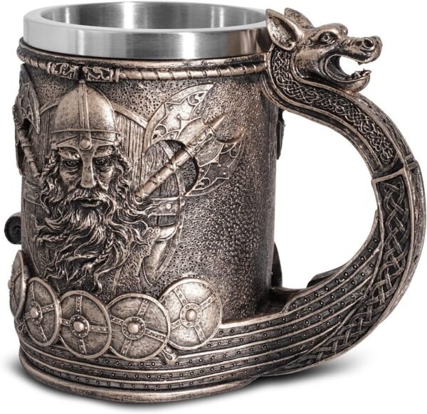 Noric Viking Ship Draon Drakkar Beer Mug Stainless Steel Liner Bronze Color Viking Warrior Coffee Cup Stein for Collectible Gift 17oz.jpg
