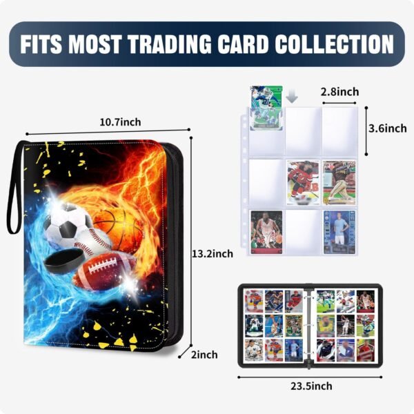 Sports Card Binder 9 Pocket Trading Card Album Fits 900 Cards With 50 Removable Sleeves Zipper Collectible Holder Organizer for Baseball Football Cards.jpg