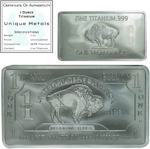 Unique Metals 1 Troy Ounce Oz Bullion Titanium Bar Paperweight.jpg