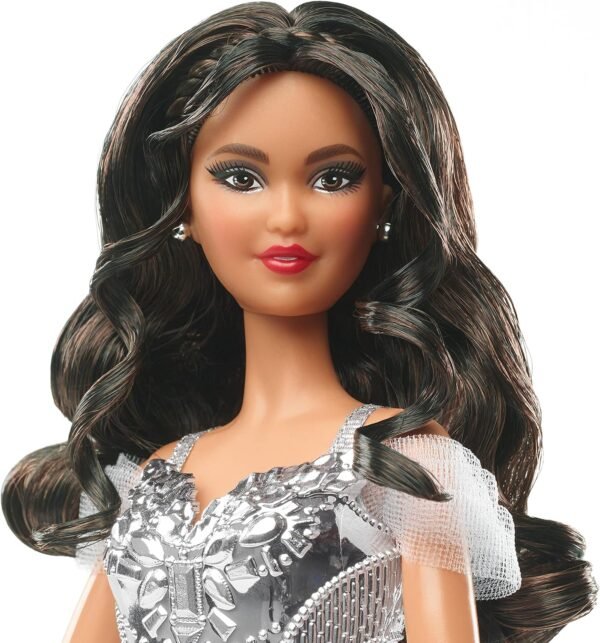 1749039854 Barbie Signature 2021 Holiday Doll 12 inch Brunette Hair in Silver Gown with Doll Stand and Certificate of Authenticity Gift for 6 Year Olds and Up.jpg