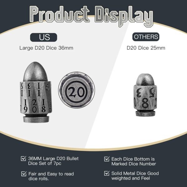 1749043456 Bullet Dice Set 36MM Large D20 for Dungeons and Dragons 7PC Role Playing Game Dice With Cyberpunk Theme for Warhammer War Crime Antique Silver.jpg