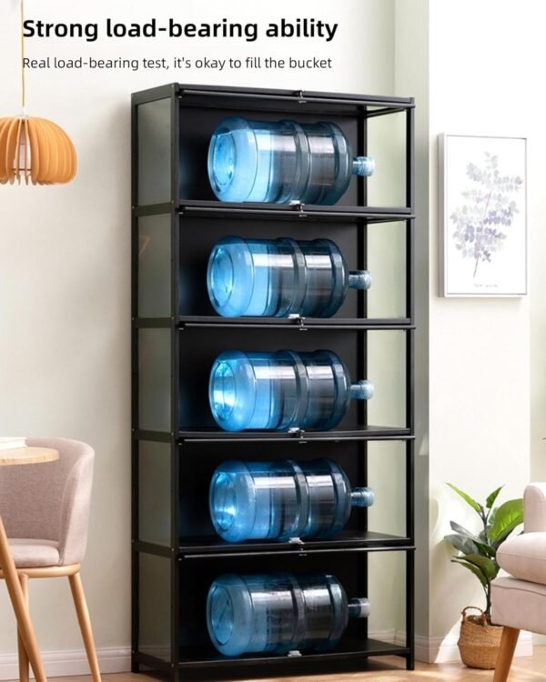 1749677055 Acrylic Display CaseDisplay Cases for CollectiblesNatural Bamboo Frame Flip Door Design for Organizers Storage Curio Figure Helmet Living Room 23.62x12.59x55.11in Black.jpg