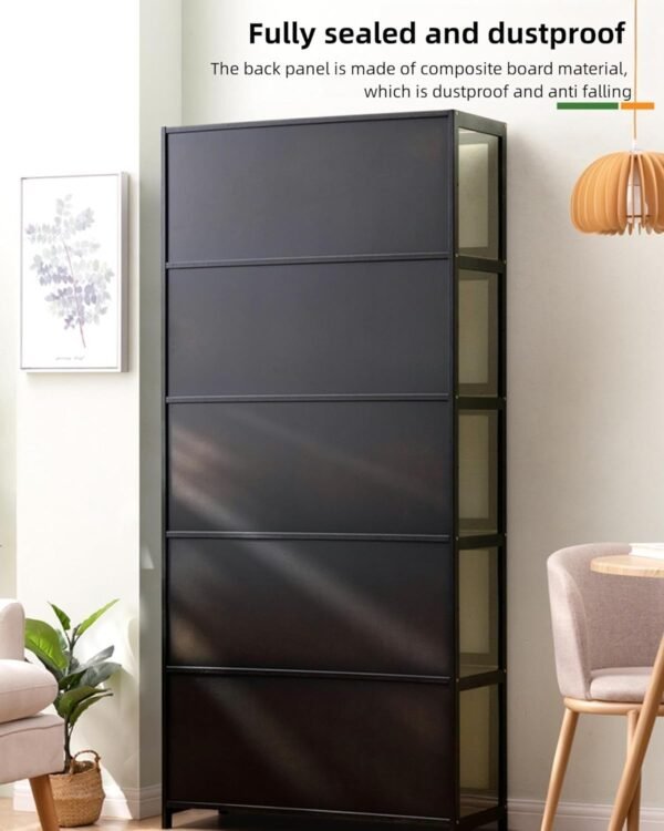1749677056 Acrylic Display CaseDisplay Cases for CollectiblesNatural Bamboo Frame Flip Door Design for Organizers Storage Curio Figure Helmet Living Room 23.62x12.59x55.11in Black.jpg