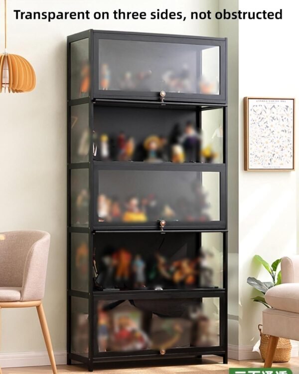 1749677057 Acrylic Display CaseDisplay Cases for CollectiblesNatural Bamboo Frame Flip Door Design for Organizers Storage Curio Figure Helmet Living Room 23.62x12.59x55.11in Black.jpg